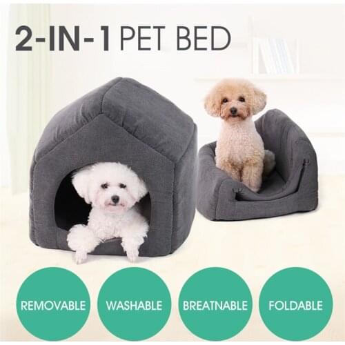 2 Ways To Use Dog House Bed For Small Medium Dog Winter Warm Soft Pet Bed Cat Dog Non-slip Puppy Sofa Cushion Home Kennel Nest
