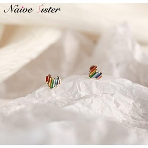 Cute Girls Small Tiny Heart Stud Earrings Rainbow Color Woman Fashion Earing Jewelry Korean Lover Gift