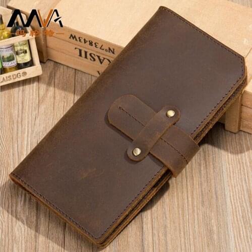 Genuine Leather Men Long Purse Male Clutches Money Wallets Handbag Handy Crazy Horse Genuine Leather Wallet For Card Holder