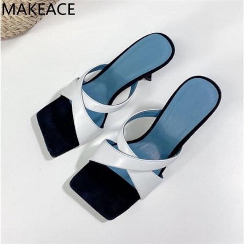 High Heels Slippers Women Genuine Leather Cross Band Mules Shoes Ladies Summer Designer Shoes Woman Gladiator Women Sandals 2021
