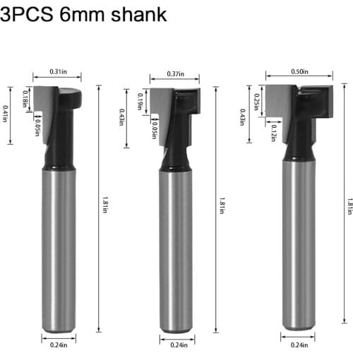 3pcs 1/4 "6 Mm Shank T-slot Milling Cutter Router Drill Set Hexagon Bolt Keyhole Drill T-type Woodworking Slotting Cutter