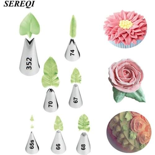 SEREQI 7PCS/1Set Russian Tulip Icing Piping Nozzles DIY Leaf Cream Decorating Tips Cake Decoration Tool Cupcake Pastry Bakeware