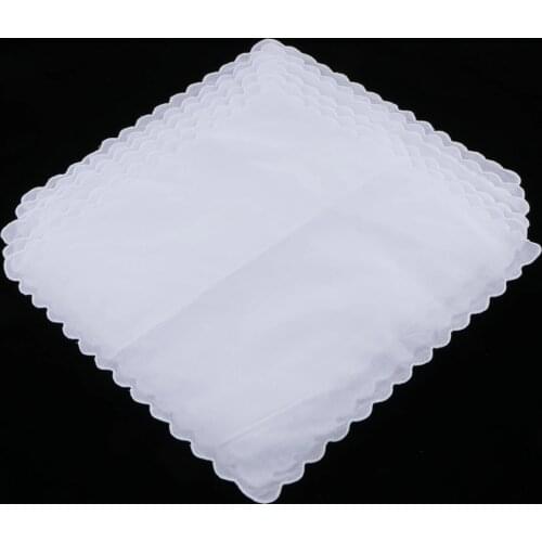 12pcs Cotton Hankie Wedding Bridal Handkerchiefs DIY Blank Wavy Edge Hanky Bulk