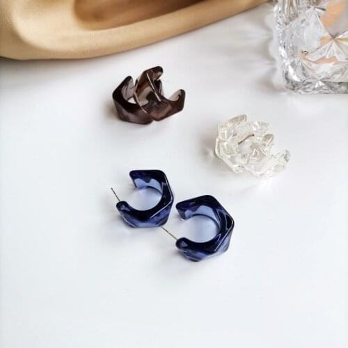 2021 New Geometric C-shaped Retro Transparent Resin Earrings for Women Temperament Blue Girl Birthday Jewelry Studs Earrrings