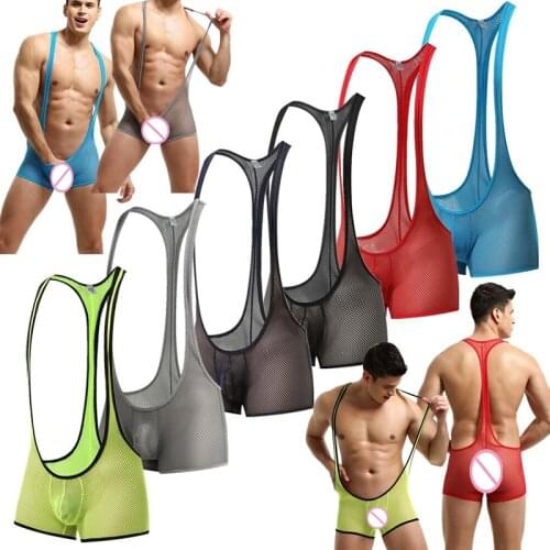 New Mens Sexy Bodysuit Jockstrap Bodywear Underwear Wrestling Singlet Leotard Jumpsuits Suspender Sexy Teddies Mesh Shirt Club