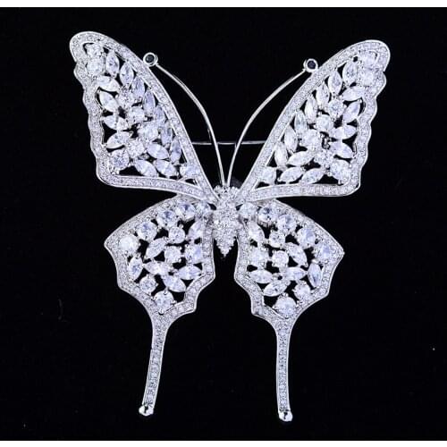 OKILY Luxury Winter Coat Suit Jewelry for Women Silver Color Zircon Brooch Pin Delicate Butterfly Animal Brooches New Year Gift