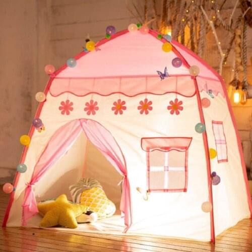 Portable Play Tent Foldable Kids Tent Boys Girls Princess Castle Pink Blue Indoor Playhouse Room Decor Pink Princess Castle 1.3M
