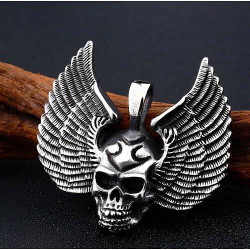 Stainless Steel Retro Gothic Skull Pendant Men Women Devil Wings Skeleton Head Pendants Biker Punk Hip Hop Jewelry
