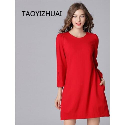 TAOYIZHUAI casual style spring new arrival female dress o neck above knee loose waist large size red color fashion party