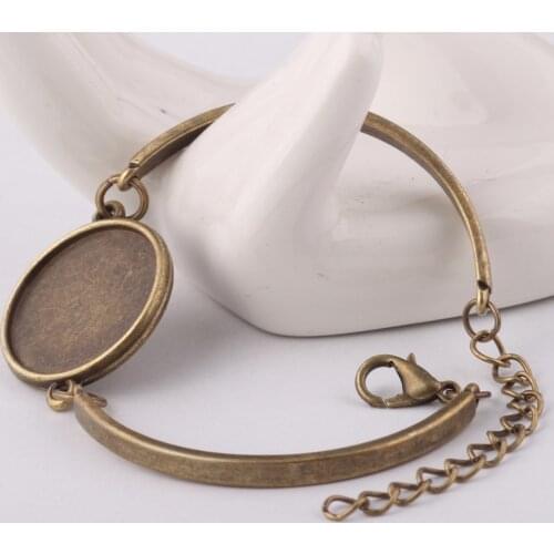 Reidgaller 10pcs antique bronze cabochon bracelet base blanks fit 20mm round cameo setting trays diy bracelets accessories