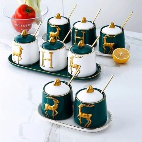 Luxury Ceramic Seasoning Jar Condiment Bottle Spice Jar Salt Container Sugar Bowl Kitchen Seasoning Tools Storage Container