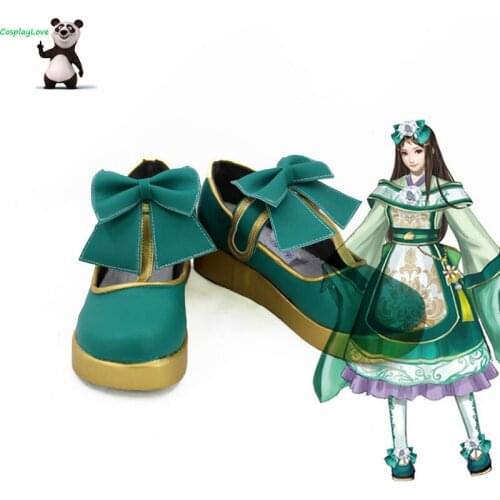 Shin Sangokumusou Dynasty Warriors 8 Xia Houji Green Gold Shoes Cosplay Long Boots Leather Custom Made For Halloween Christmas