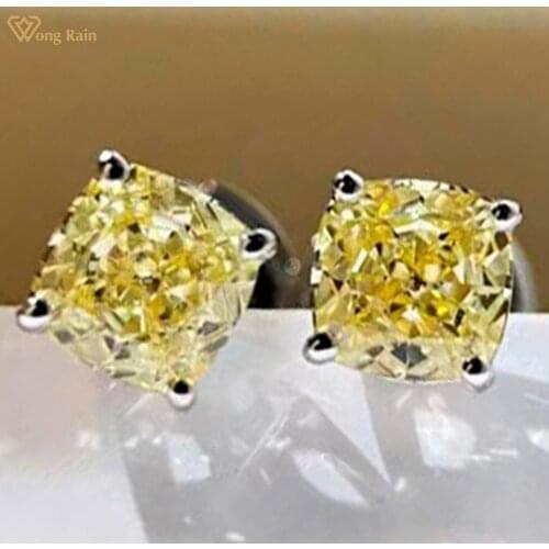 Wong Rain 925 Sterling Silver Yellow Created Moissanite Gemstone Wedding Classic Flower Studs Earrings For Women Fine Jewelry