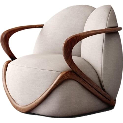 TT Customized Nordic Single-Seat Sofa Chair Modern Small Apartment Living Room Fabric Craft Backrest Wooden Lounge Chair