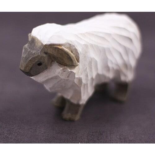 Nordic style Sheep handmade wood carving ornaments solid wood lamb animal decorations