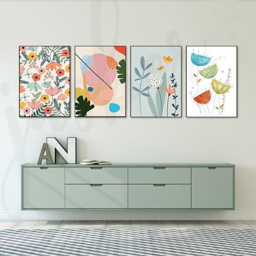 Modern Minimalist Flower Wall Art Canvas Painting Abstract Dandelion Leaves Art Print Wall Picture for Living Room Decor