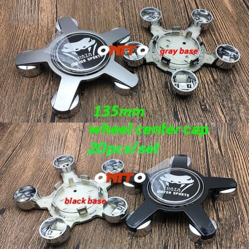 Car Styling 20pcs/set 135mm 5claw Car Wheel Center Cap Dust-proof DATA CHAMPS MOTOR SPORTS Sign Decal Gray/black Base Rim Cover