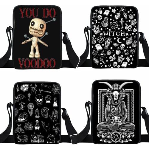 Witch / Voodoo / Wicaa Messenger Bag Baphomet / Witchcraft / Black Cat Mini Shoulder Bag Women Handbags Ladies Canvas Cross Bags