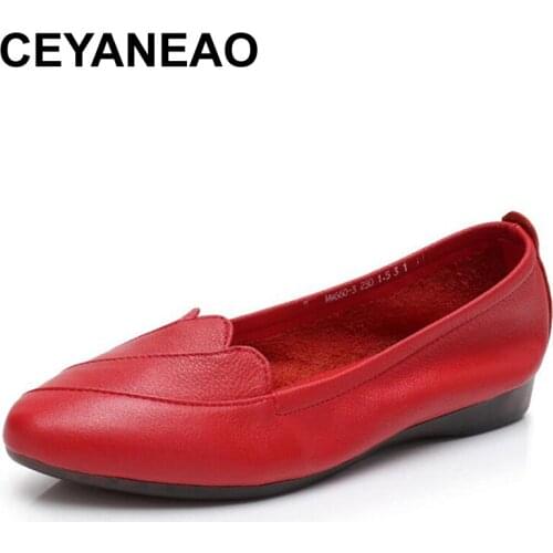 CEYANEAO Fashion Loafers Genuine Leather Single Shoes Woman Soft Casual Flat Shoes Women Flats Soft Comfortable Pregnant shoes