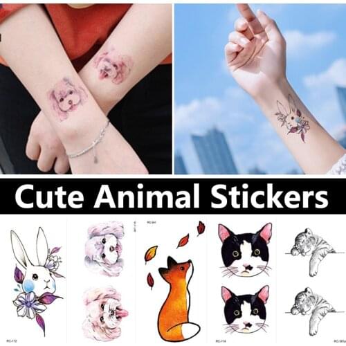 Waterproof Temporary Tattoo for Women Men Funny Animal Fake Stickers Cute Cat Dog Fox Rabbit Childrens Body Transfer Tattoos