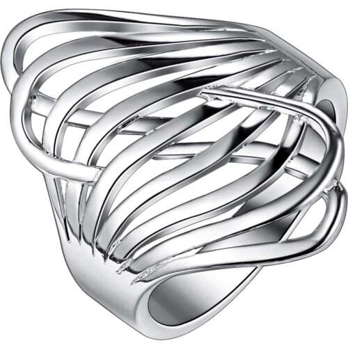 AR078 Free Shipping Wholesale Silver Plated Rings for women Size 8# 925 fashion jewelry multi-thread silver color Ring