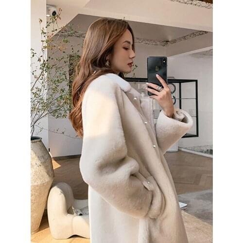MENINA BONITA 2021 Real Natural Wool Winter Jacket Women Coat Double-faced Fur Genuine Leather Mink Fur Collar Warm Streetwear