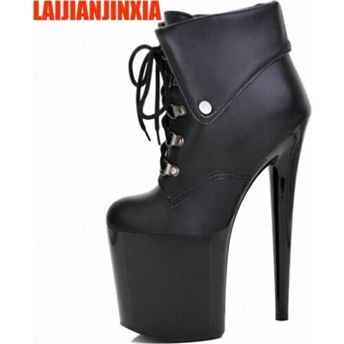 LAIJIANJINXIA Sexy Ladies Bottom High Heel Platform Ankle Boots Sexy Women Party Boots 8 inch High Heel Boots Big size EU45 EU46