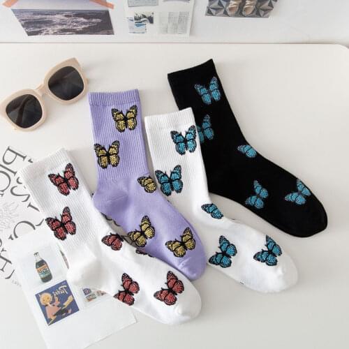 Butterfly Woman Socks Hot Korean Style Jk Cotton Casual Cute Socks Fashion Breathable Middle Tube Printed Socks носки короткие