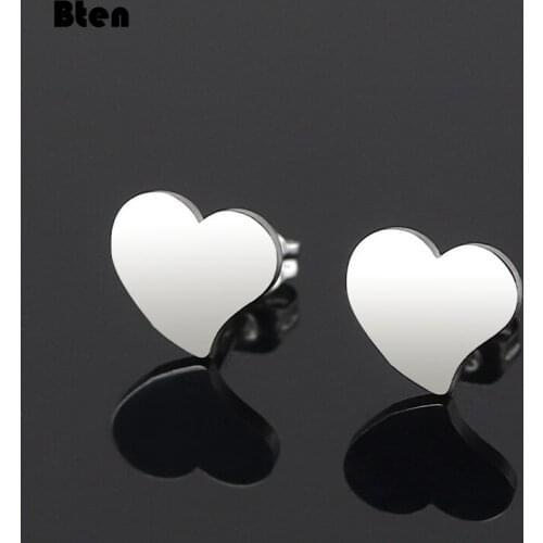 Bten New Gold Silver Color Heart Earrings For Women Punk Vintage Stainless Stud Earrings Fashion Jewelry Gift