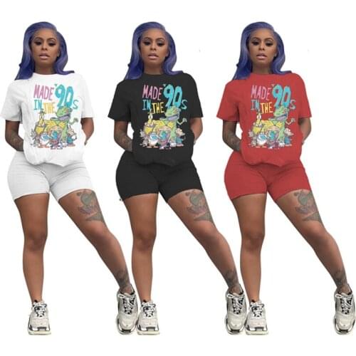 Women tracksuits set Top Tee Shirt+Short Pants Print Two pieces Sets Casual 2 Piece Fitness Joggers Matching Set