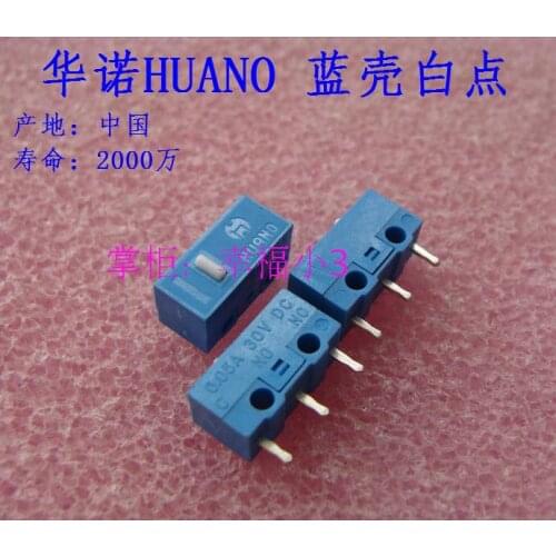10pcs/lot 100% original HUANO white dot Blue Shell mouse micro switch mouse button silver alloy contacts 20 millions lifetime