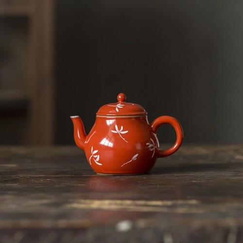 150ML Dehua Ceramic Teapot Retro Red Household Teapot Kettle Hot and Cold Pot Kung Fu Tea Set Tea Maker