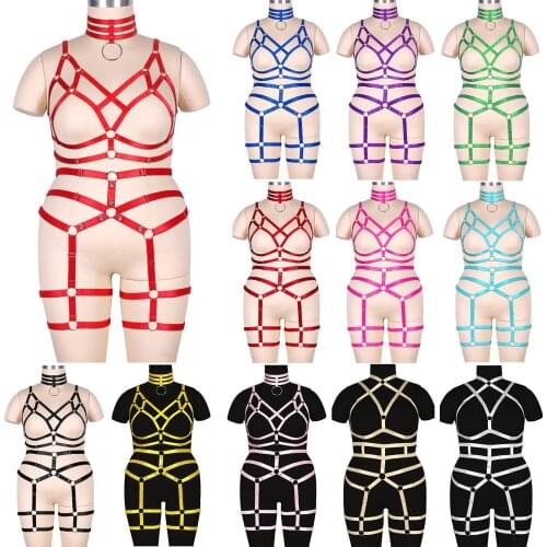 2pc Punk Goth Collar Accessories Busty Women Plus Size Body Harness Lingerie Set Bondage Straps Bdsm Stockings Garter Sword Belt