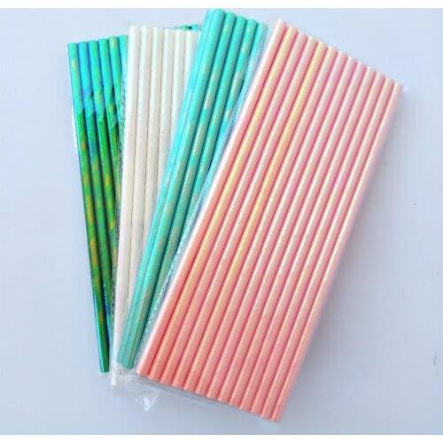 300pcs Lustre Paper Straws Iridescent Pink White Opal Luster Sheen Gloss Unicorn Princess Party Decor Straws Cakepop Craft Stick