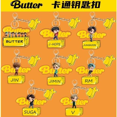 8 Pcs/lot Kpop Butter Key Ring Acrylic Keychain Keyring Jungkook V Rm Suga Jin Jhope Jimin Pendant Toy Gift