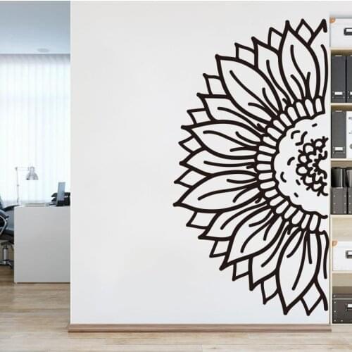 Large Half Sunflower Floral Nature Wall Sticker Office Kids Room Flower Sunflower Wall Decal Bedroom Classroom Vinyl Decor