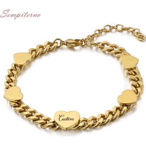 Custom Letter Heart Shape Bracelets Engrave Family Names Stainless Steel Bangles For Woman Man Rocker Gifts