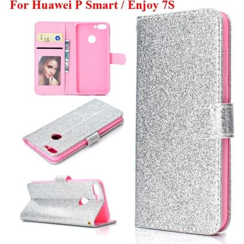 Wallet Cover for Huawei P Smart With Photo Pocket Card Slot Hand String Shock Proof Stand Case HuaweiEnjoy 7S PSmart Enjoy7S Bag