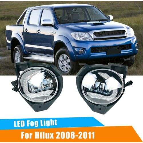 For Toyota Hilux 2008-2011 LED Front Bumper Fog Lights Driving Lamp with Dynamic Turn Signal DRL Daytime Running Light