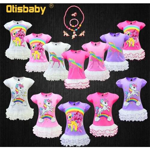 Girls Rainbow Unicorn Dress Summer Toddler Ruffle Tulle Tutu Dress Children Cartoon Little Pony Casual Clothes Fairy Frocks