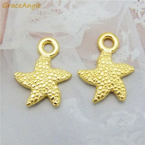 GraceAngie 20PCS Gold Starfish Charm Pendant For Bracelet Necklace Jewellry Making Accessories Necklace Making Findings Keychain