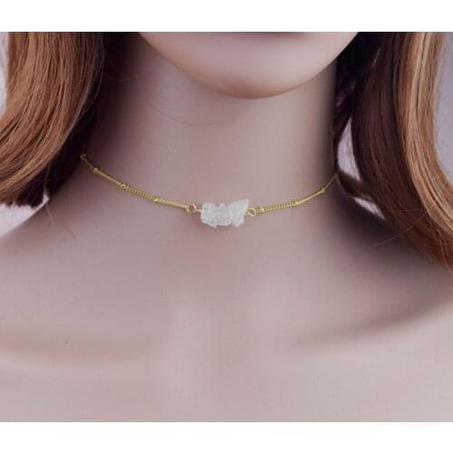 Punk Style Dainty Chain Handmade Rough Cut Natural Stone Choker Necklace For Women Summer