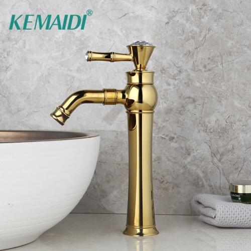 KEMAIDI Basin Faucets Gold Brass Faucet Square Bathroom Sink Faucet Single Handle Deck Mounted Hot And Cold Mixer Water Tap