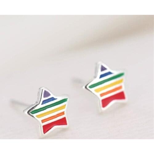 Colorful Epoxy Beautiful Fashion 925 Sterling Silver Jewelry Literary Five Pointed Star Women Temperament Stud Earrings SE580