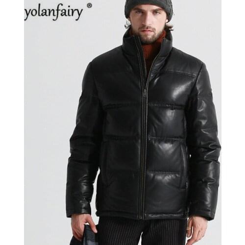 YOLANFAIRY Geniune Leather Jacket Men Sheepskin Leather Goose Down Coat Quality Winter Warm Thick Plus Size Outwear12-H05# MF381