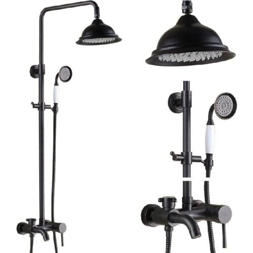 Black Oil Rubbed Brass Single Handle Bathroom 8 Inch Round Rain Shower Faucet Set Bath Tub Mixer Tap Hand Shower mrs348