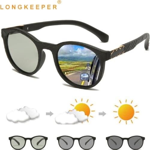 LongKeeper Polarized Photochromic Sunglasses Men Women Discoloration Sun Glasses Ultralight Round Glasses Driving UV400 Goggles