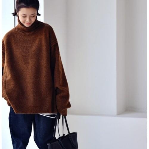 MICOCO M5263C The design style is simple and loose, with short and long turtleneck sweater for women