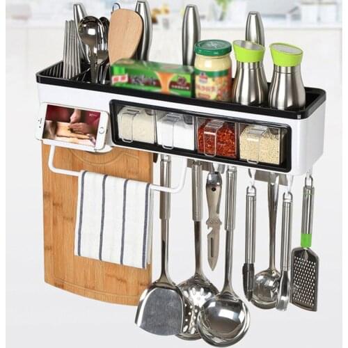 Multi-functional Kitchen Seasoning Box Set Rack Wall Mounted Storage Shelf Plastic Hanging Rack Hook Kitchen Organizer Supplies