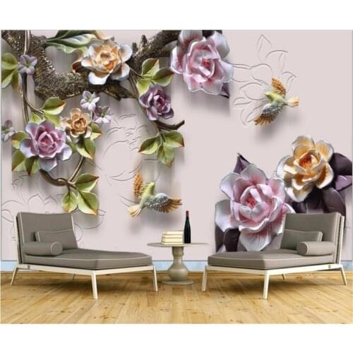 Beibehang Customize any size Mural Wallpaper New Chinese Embossed Rose Flower Living Room Sofa Bedroom TV Background Wall
